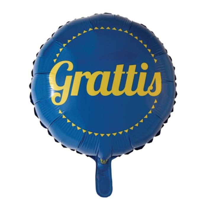 Blå och Gul Grattis Folieballong - 45 cm