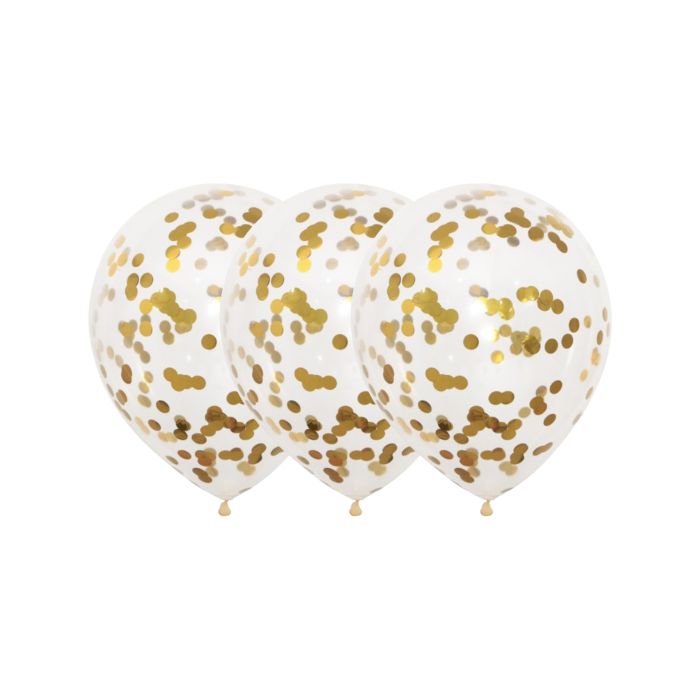 Ballonger genomskinliga med guld konfetti 3x - 30 cm