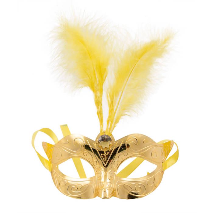 Venetiansk guldmask med fjädrar - 23x23 cm