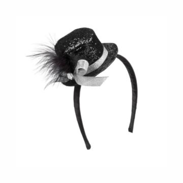Mini Glitter Rund Top Hat - Svart