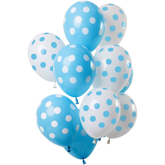 Vita och blå prickiga ballonger 12x - 33 cm