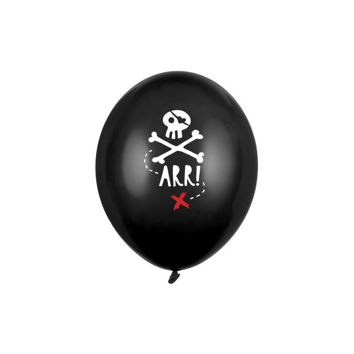 Svart ballong med vitt piratmönster 6x - 30 cm