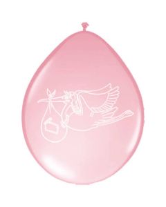 Rosa ballonger med stork 8x - 30cm