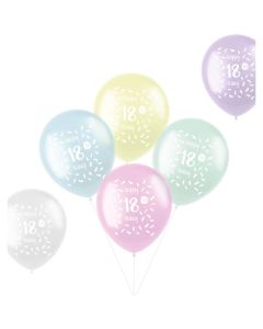 18 Års Ballonger Pastellfärgad 6x - 33 cm