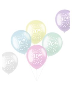 20 Års Ballonger Pastellfärgade 6x - 33 cm