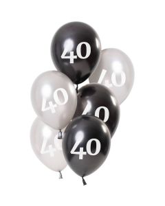 40 Års Ballonger Metallic Svart Och Silver 6x - 23 cm