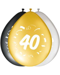 40 års Ballonger Svart, Guld & Silver 8x - 30 cm