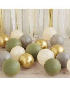 Guld, Grå, Råvit & Olive Mini Ballonger 40x - 12 cm