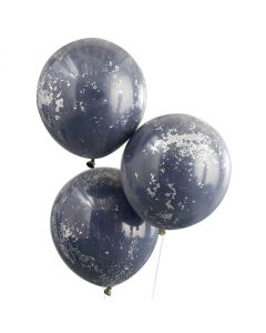 Mörkblå Ballonger med Silver Konfetti 3x - 45 cm