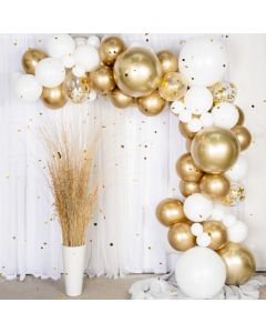 Ballonbåge Vit & Guld - inkl. ballonger & konfetti