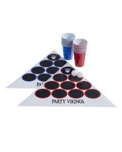 Beer Pong-set med trekantsdukar, bollar och cups