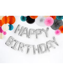 Happy Birthday Folieballong Silver - 340 x 35 cm