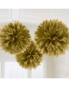 Pompoms i Guld 3x - 40 cm