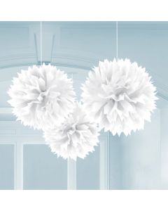 Pompoms i Vit 3x - 40 cm