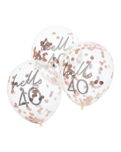 Hello 40 rose gold födelsedagsballonger 5x 