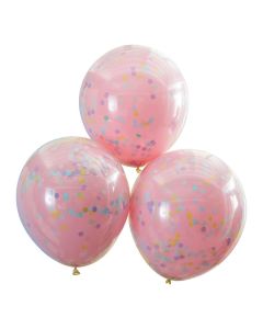 Dubbla lager konfettiballonger rosa 3x