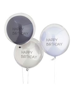 Dubbla lager Happy Birthday Ballonger Blå 3 st. - 45 cm