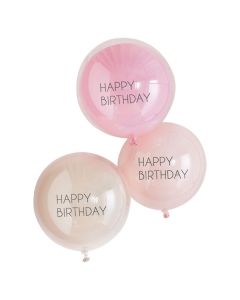 Dubbla lager Happy Birthday Ballonger Rosa 3 st. - 45 cm