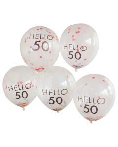 Hello 50 flerfärgade konfetti födelsedagsballonger 5x 