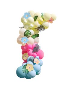 Färgglad Hawaii ballongbåge inkl. ballonger, blommor och palmblad