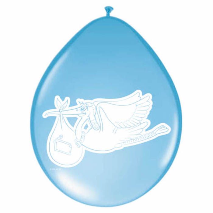 Ljusblå Ballonger med stork 8x - 30 cm