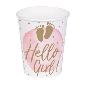 Vit och rosa pappmugg med text för tjej 10x - 210 ml
