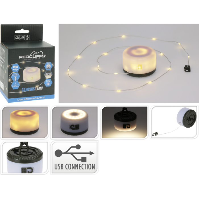 Genopladelig camping lampe med LED lyskæde 10 m