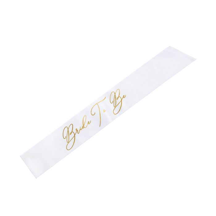 Vitt Bride To Be-band med Guldskrift - 75 cm 