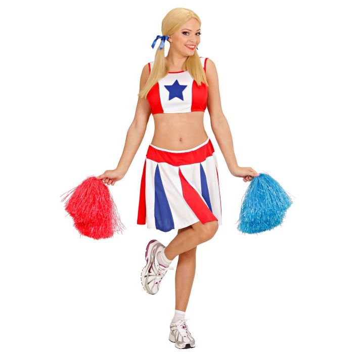 Cheerleader kostym i röd, vit och blå - 2 delar