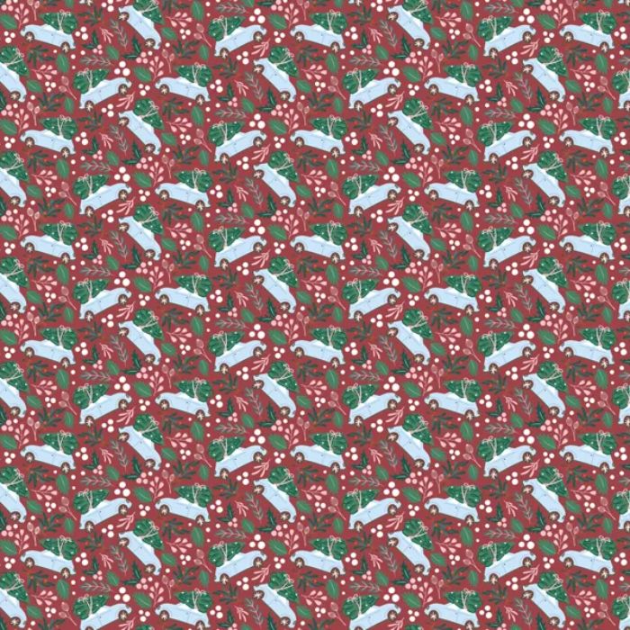 Julegavepapir biler med grantræer rød 70x200 cm