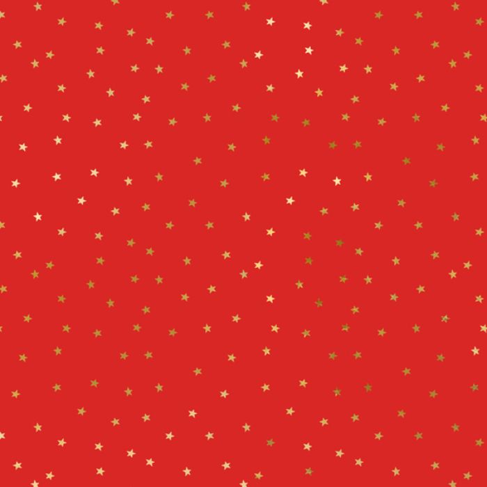 Rødt julegavepapir med guldstjerner - 70x200 cm