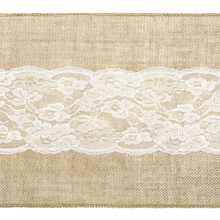 Jute bordløber med blondebånd 0,28x2,75 m