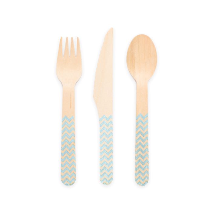 Träbestick ljusblå mönstrad 18 delar - 16 cm