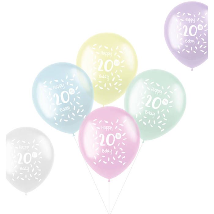 20 Års Ballonger Pastellfärgade 6x - 33 cm