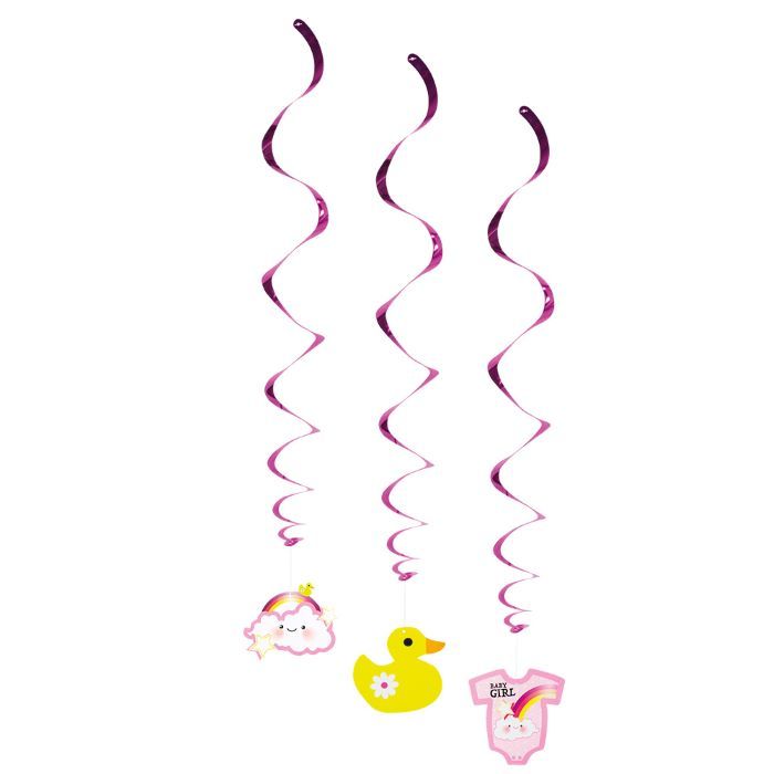 Rosa virvlar med babymotiv 3x - 60 cm