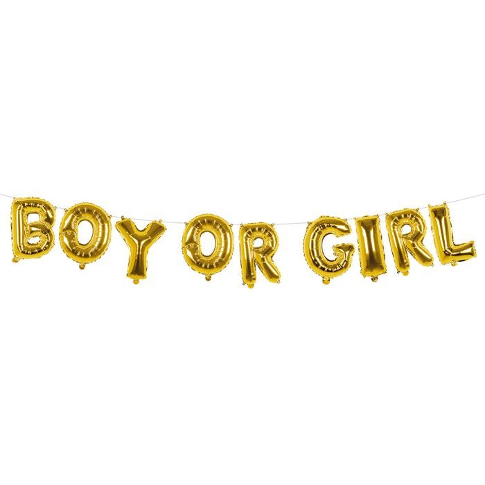 Guld folie ballong girlang med Boy or Girl text - 4 m