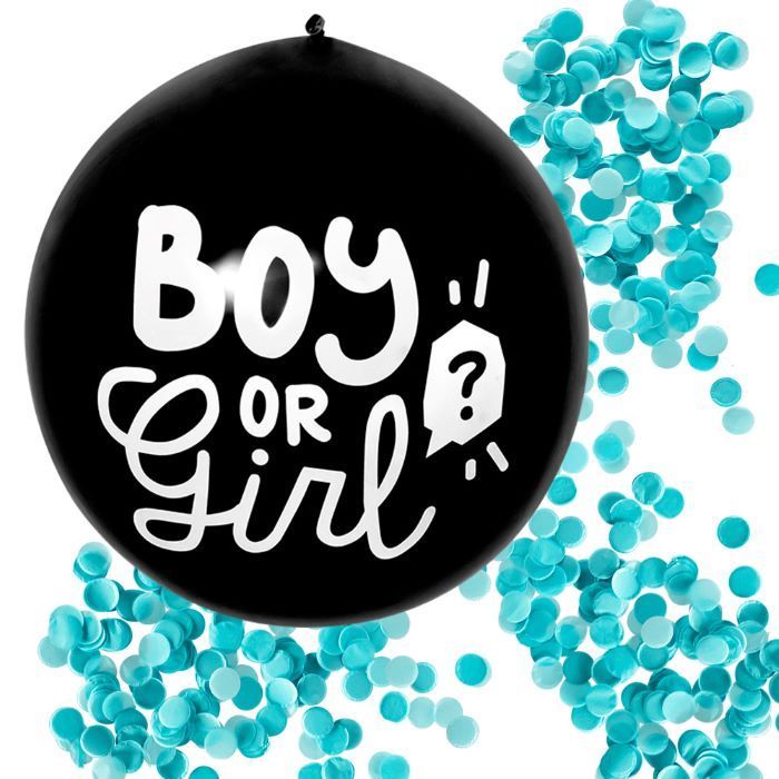 Gender reveal ballong pojke med blå konfetti foder - Ø 60 cm