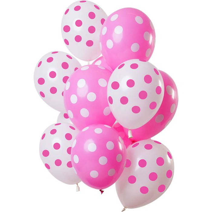 Vita och rosa prickiga ballonger 12x - 33 cm