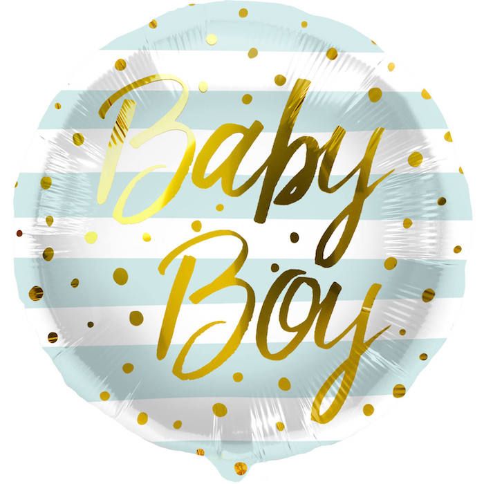 Baby pojke blå och vit randig folieballong - 45 cm