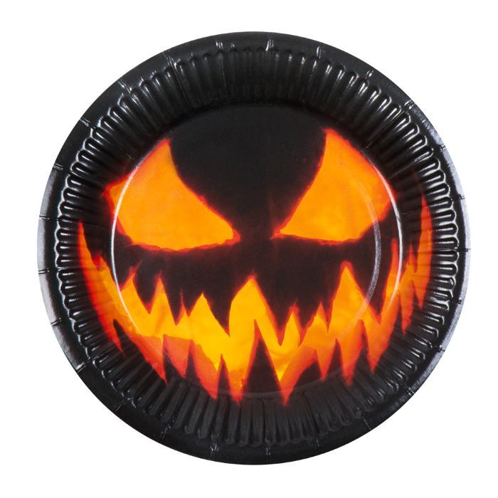 Läskiga halloween pumpa pappers tallrikar 10x - Ø 23 cm