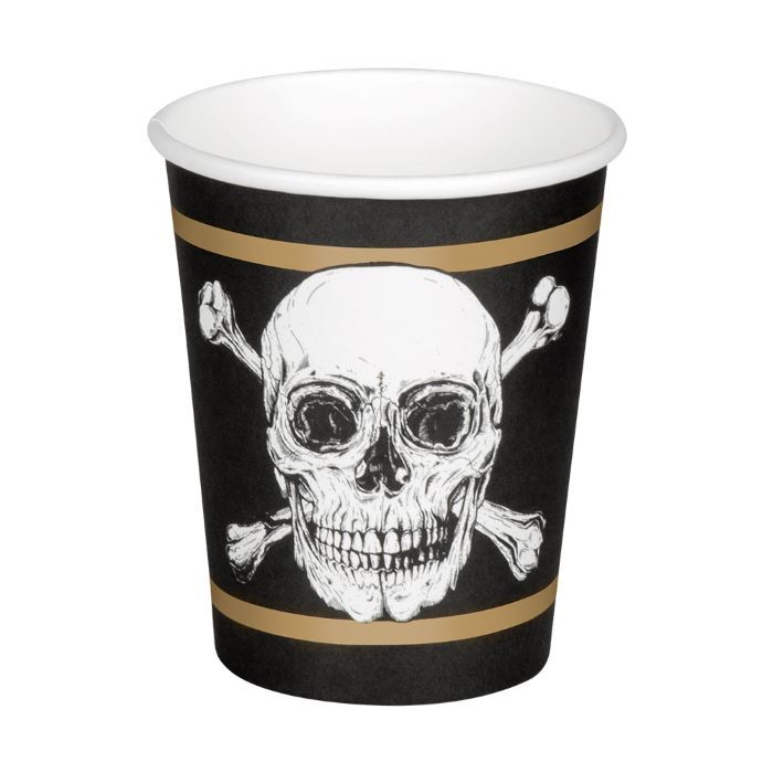 Piratmugg med döskalle och guldstripes 10x - 210 ml