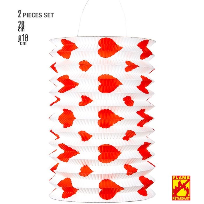 Röd och vit hjärtlykta 2x - 16 x 28 cm