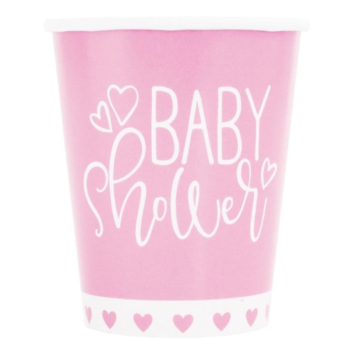 Babyshower pappersmuggar rosa flicka 8x
