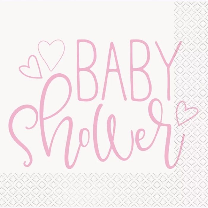 Servetter i rosa till babyshower tjej 16x