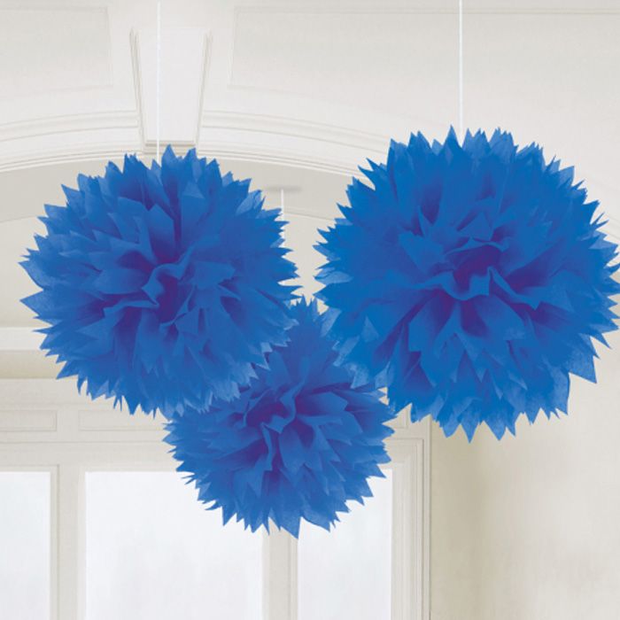 Pompoms i Blå 3x - 40 cm