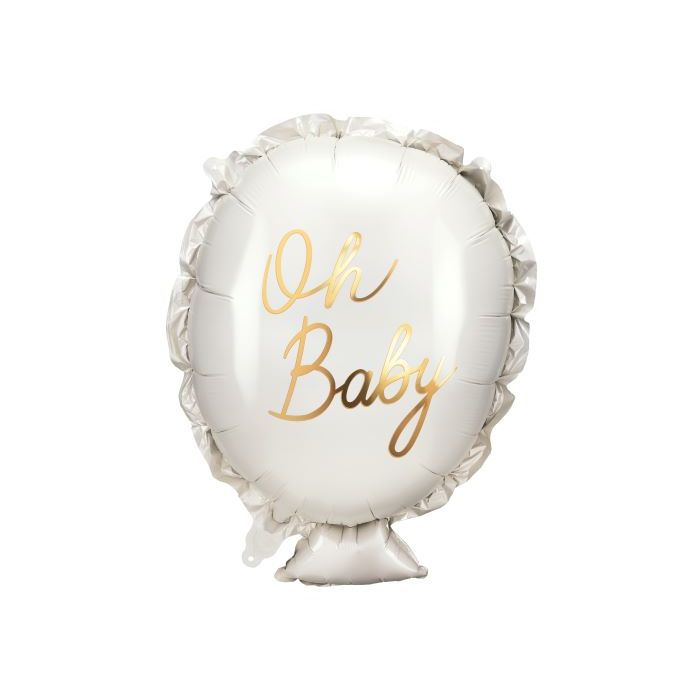 Oh Baby vit folieballong med guldtext - 69x53 cm