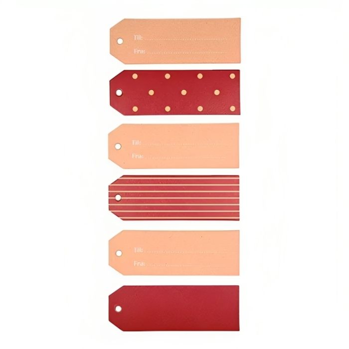 Gavemærker med striber og prikker til og fra kort rød 12x Det Gamle Apotek 