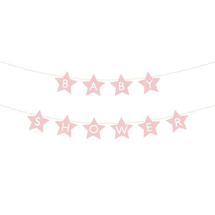 Rosa babyshower stjärngirlang - 290x16,5 cm