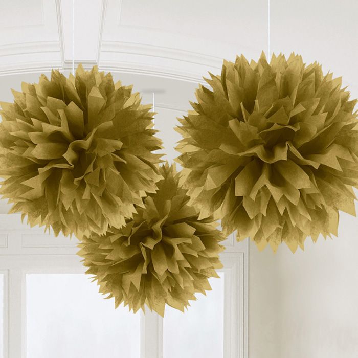 Pompoms i Guld 3x - 40 cm