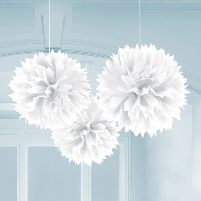 Pompoms i Vit 3x - 40 cm